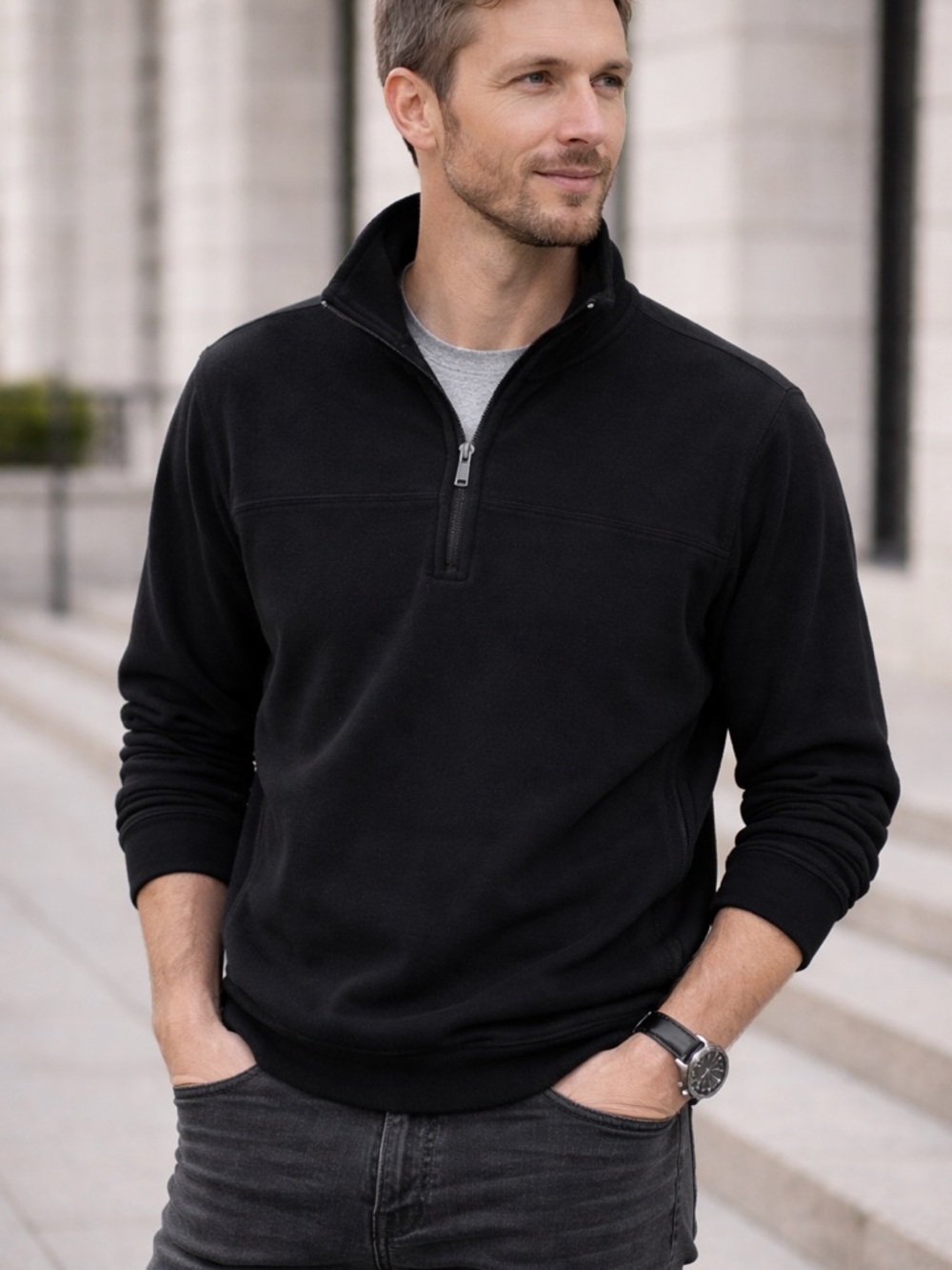 Men’s Calvin Klein Black V Neck Quarter Zip Sweater size Large
